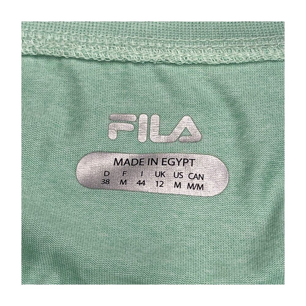Fila Active T-Shirt Women Medium Mint Green Stretch V-Neck Short Sleeve Pullover - Picture 3 of 7